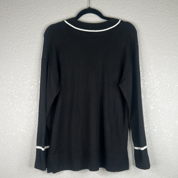 LOFT Ann Taylor Black & White V-Neck Academia Classic Long Sleeve Sweater Size S - Picture 3 of 5